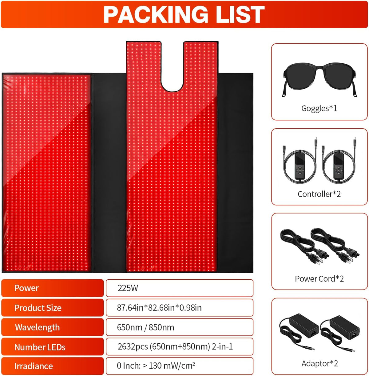Red Light Therapy for Body, 2632 Leds Red Light Therapy Mat for Full Body, 88"X83" Infrared Light Therapy Blanket 660Nm & 850Nm Dual Wavelength Pain Relief & Recovery