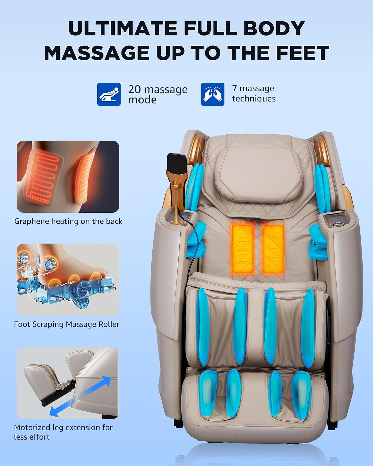 4D Massage Chair Full Body Zero Gravity Massage Recliner Chair SL Track Motorized Extension Calf Kneading Massage Yoga Stretch Back Heating 20 Modes Space Saving AI Control Ivory Beige