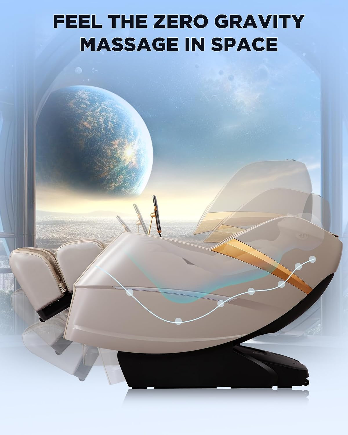 4D Massage Chair Full Body Zero Gravity Massage Recliner Chair SL Track Motorized Extension Calf Kneading Massage Yoga Stretch Back Heating 20 Modes Space Saving AI Control Ivory Beige