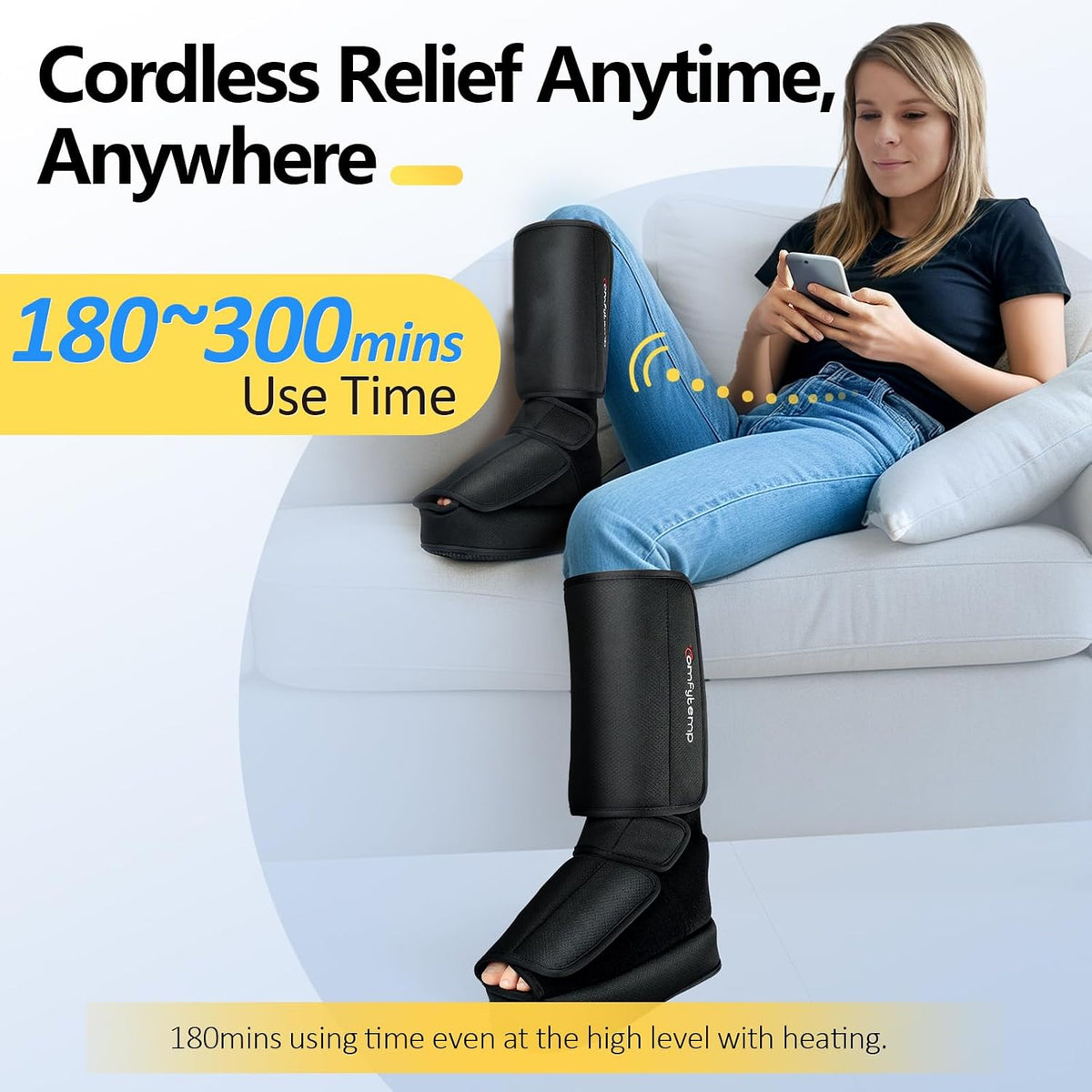 Cordless Foot and Calf Massager with Heat, Birthday Gift for Men Women Dad Mom Seniors, Rechargeable Leg and Feet Compression Massage for Circulation and Pain Relief (Fits Size 6 to 10)