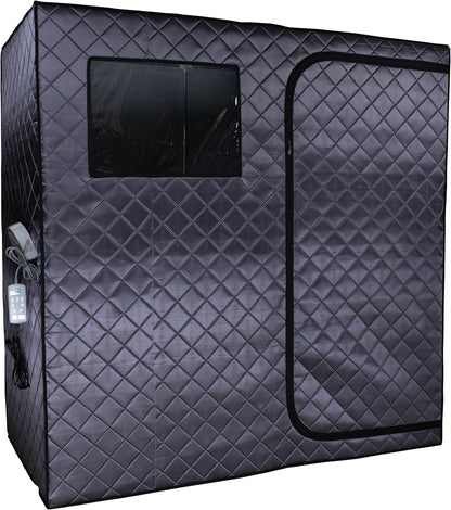 Portable Full Size Infrared Sauna for at Home Ultra Low EMF Infrared Panels LED Lighting, Heating Foot Pad, Ceramic Heat Fan (2-Person), Gray, Updated Version
