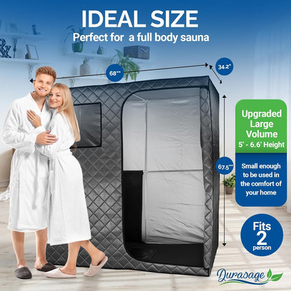 Portable Full Size Infrared Sauna for at Home Ultra Low EMF Infrared Panels LED Lighting, Heating Foot Pad, Ceramic Heat Fan (2-Person), Gray, Updated Version
