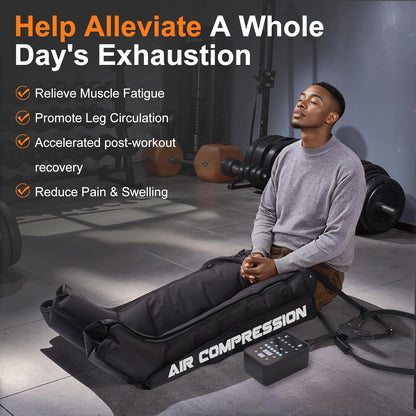 Air Compression Therapy System, Rechargeable Leg Massager, Dynamic Leg Compression Recovery Boots for Fast Recovery and Improved Circulation for Athletes (6 Chamber- L)