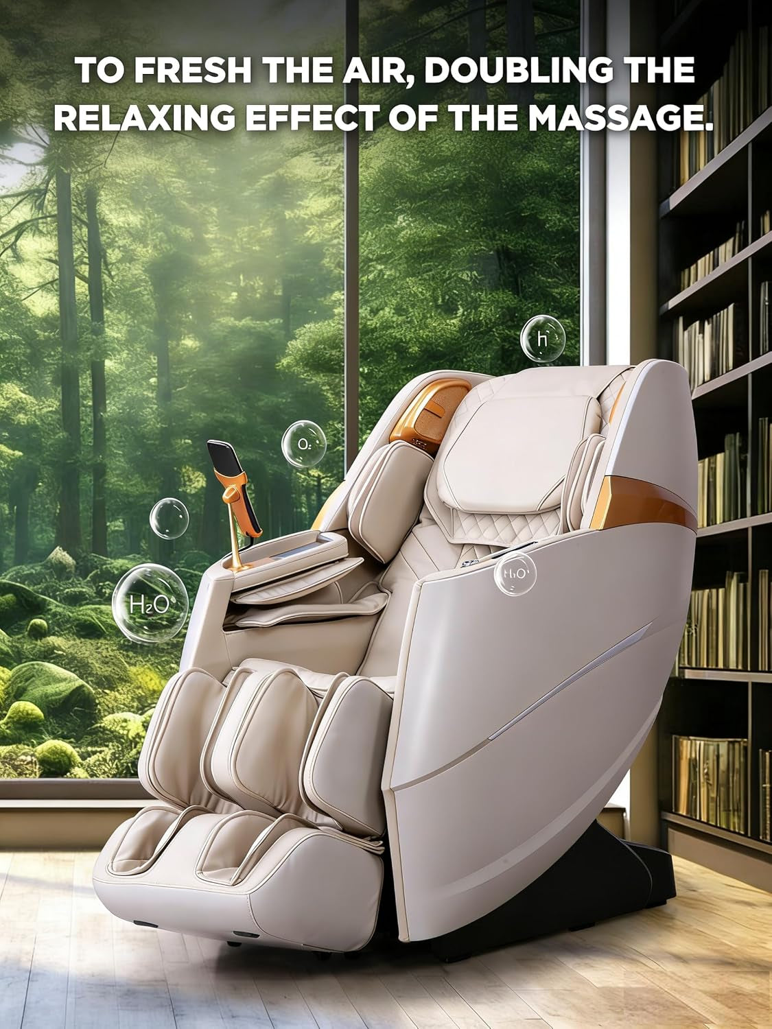 4D Massage Chair Full Body Zero Gravity Massage Recliner Chair SL Track Motorized Extension Calf Kneading Massage Yoga Stretch Back Heating 20 Modes Space Saving AI Control Ivory Beige
