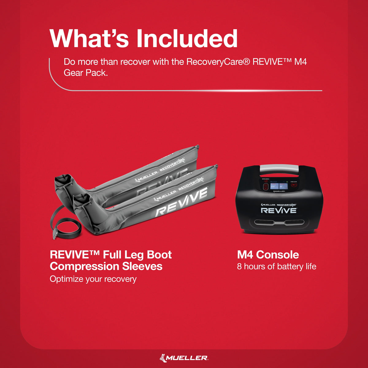 Recoverycare REVIVE M4 Gear Pack, Includes Full Leg Compression Boots (Large) & M4 Console, Accelerate Recovery, Reduce Pain and Stimulate Circulation with Air Compression Technology