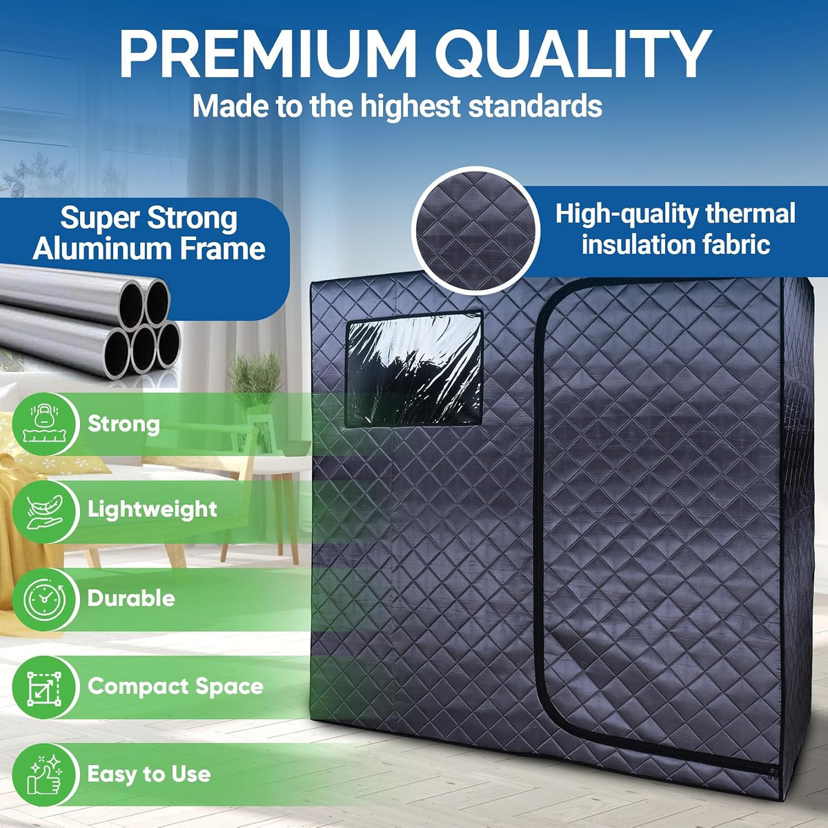 Portable Full Size Infrared Sauna for at Home Ultra Low EMF Infrared Panels LED Lighting, Heating Foot Pad, Ceramic Heat Fan (2-Person), Gray, Updated Version