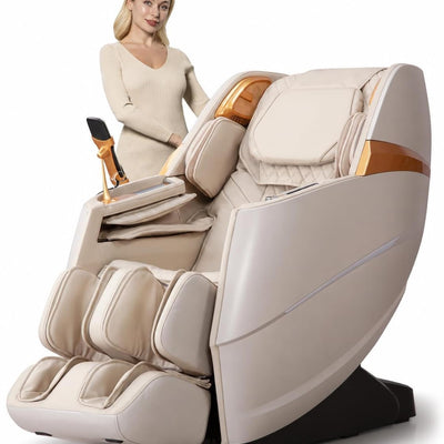 4D Massage Chair Full Body Zero Gravity Shiatsu, Ivory Beige | 20 Auto Programs, Body Scan, Full-Body Airbags, Foot Rollers, Back Heat, Bluetooth Speakers, Adjustable Intensity