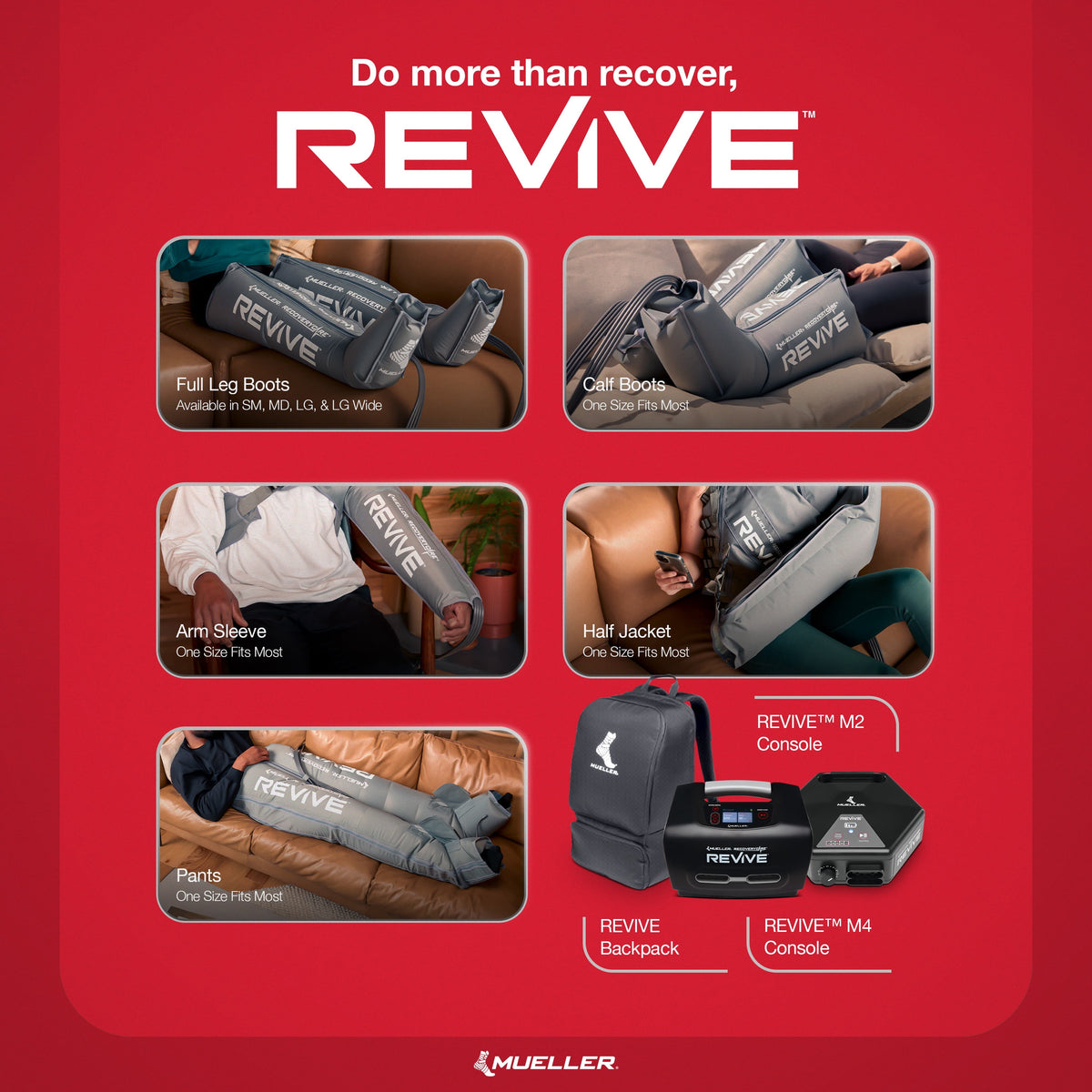 Recoverycare REVIVE M4 Gear Pack, Includes Full Leg Compression Boots (Large) & M4 Console, Accelerate Recovery, Reduce Pain and Stimulate Circulation with Air Compression Technology